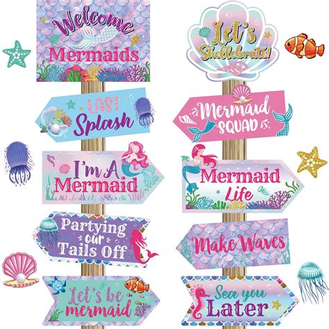 20 Pieces Mermaid Birthday Party Decorations Ocean Mermaid Party Sign