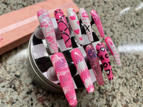 Valentines Day Custom Press Ons Nails Designs Pink Etsy