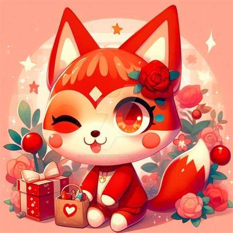 Red Animal Crossing Portrait Digital Illustration By Rebelsfantasyworld