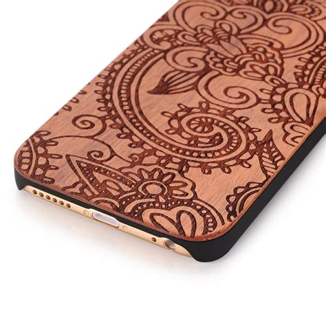 Luxury Natural Carved Real Wood Pc Wooden Hard Case Cover Protect For