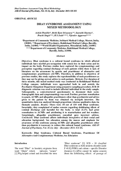 (PDF) DHAT SYNDROME ASSESSMENT USING MIXED METHODOLOGY