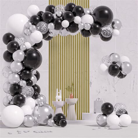 AJOYEGG Black White Silver Balloons Garland Kit 135pcs 5 12 18inch