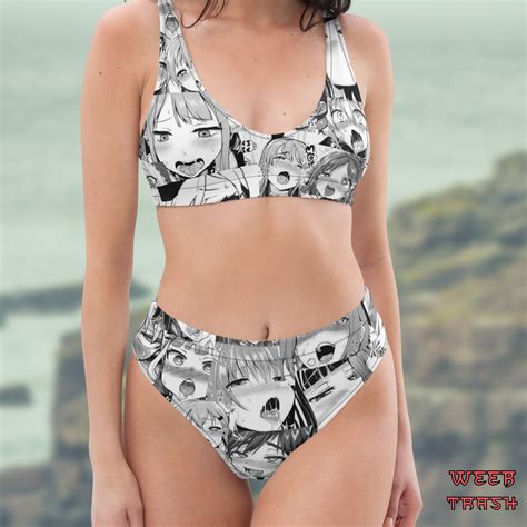 Ahegao Anime Recycled High Waisted Bikini Etsy