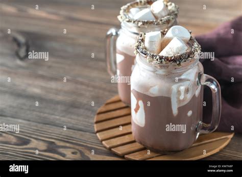 Two Mugs Of Hot Chocolate With Marshmallows Stock Photo Alamy