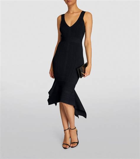 Womens Hervé Léger black Ribbed Fishtail Midi Dress Harrods UK