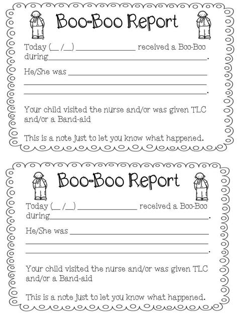 Lindles Little Learners Boo Boo Report Freebie Kindergarten