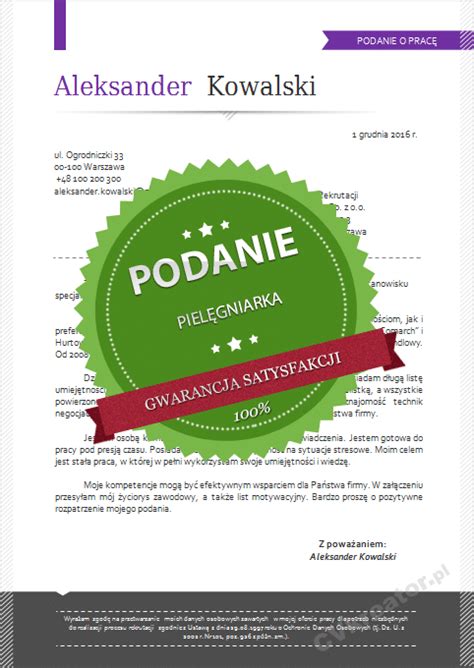 Wzór podania o pracę dla pielęgniarki Aplikuj pl