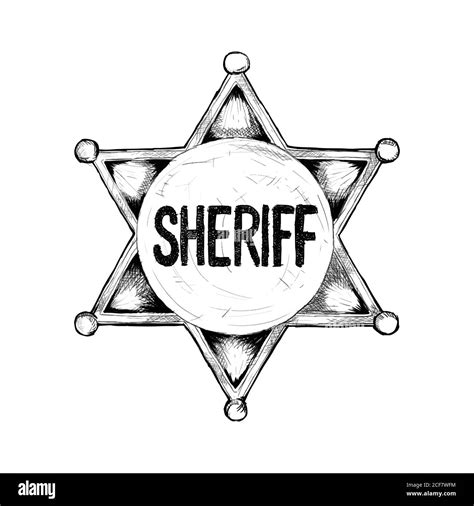 Hand Drawn Sheriff Badge Isolated On White Background Vector 078