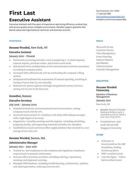 Executive Assistant Resume Samples 2024 Download Sayre Lizzie