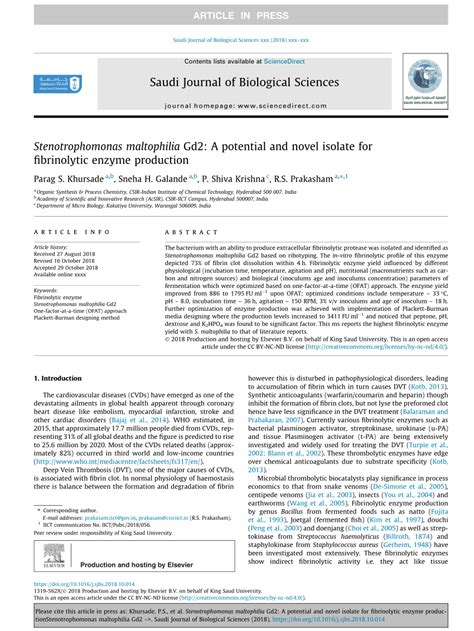 PDF Stenotrophomonas Maltophilia Gd2 A Potential And Novel Isolate