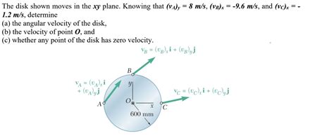 Solved The Disk Shown Moves In The Xy Plane Knowing That