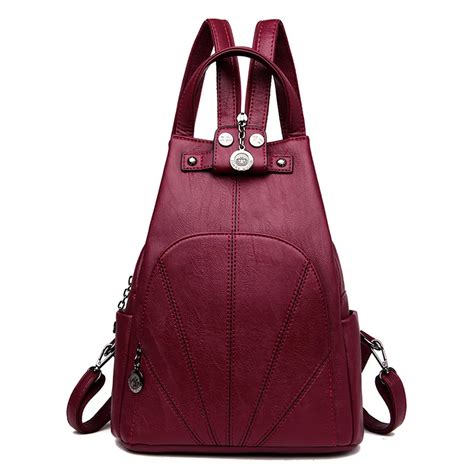 Multifunctional Leather Backpack Women Shoulder Bag Soft Pu Leather