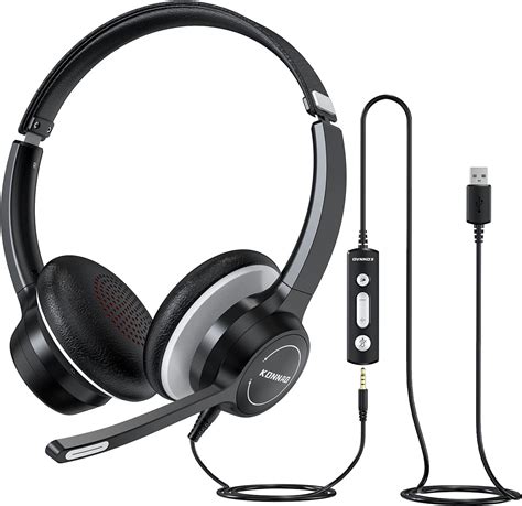 KONNAO Auriculares USB con micrófono auriculares de computadora con