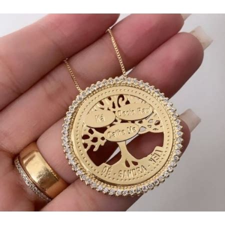 Gargantilha Mandala Árvore da Vida em Banho de Ouro