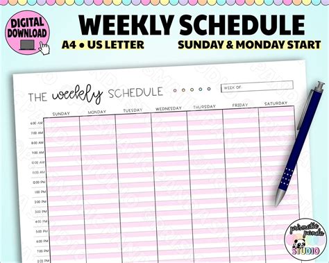 Weekly Planner Printable Pink Class Schedule Template Etsy