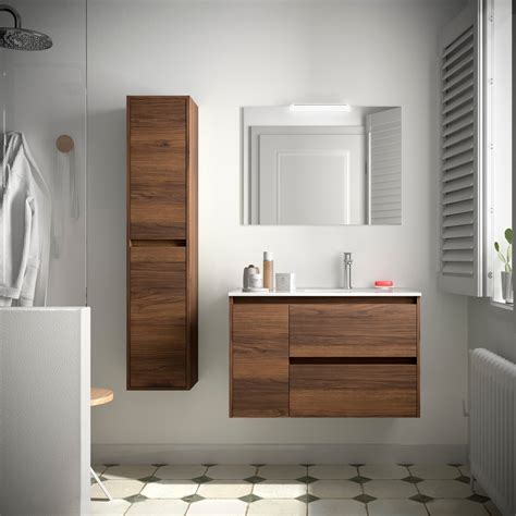 Conjunto mueble de baño NOJA 800 2 cajones y 1 puerta izquierda NOGAL