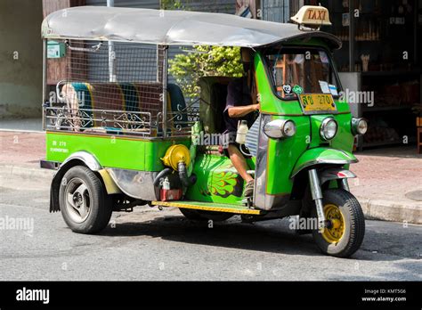 Bangkok Thailand Tuk Tuk A Three Wheeled Motorcycle Taxi Stock Photo