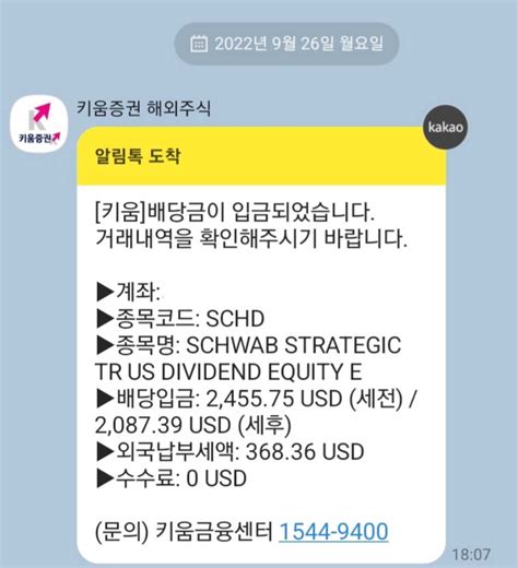 주린이 Schd 투자22년 09월 배당금 입금