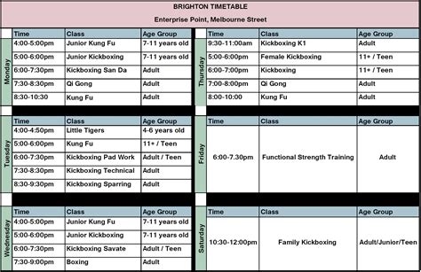 Timetables Nam Yang Brighton Community Association