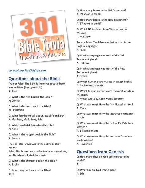 Bible Quiz Questions Trivia Questions And Answers Free Sunday School