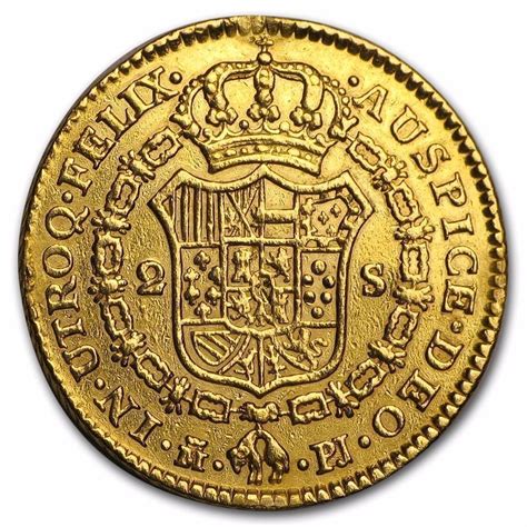 1774 M Pj Spain Gold 2 Escudo Coin Au 243 Years Old