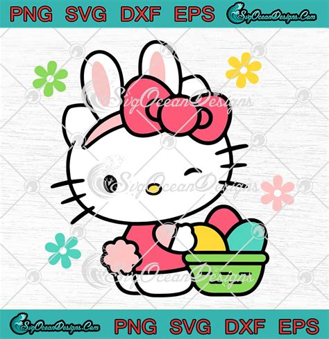 Cute Hello Kitty Bunny Easter Svg Kitty Easter Day Easter Eggs Svg