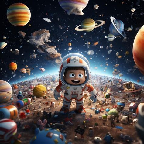 Foto Renderizada En 3d De Una Caricatura En El Espacio Foto Premium