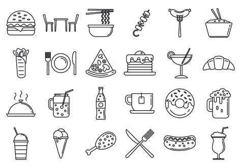 Festival Food Courts Icons Set Outline Style Vector Art At