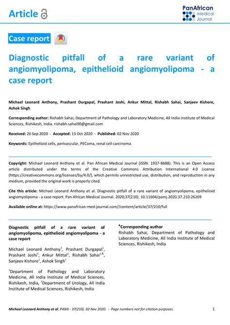 Pdf Diagnostic Pitfall Of A Rare Variant Of Angiomyolipoma