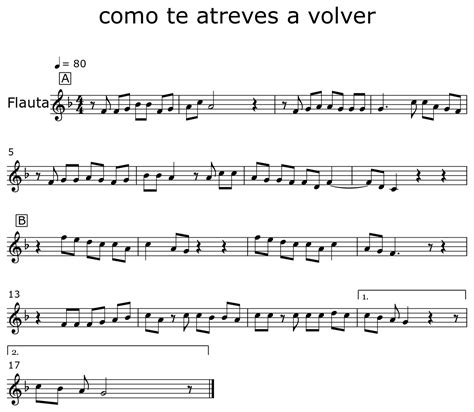 Como Te Atreves A Volver Sheet Music For Flute