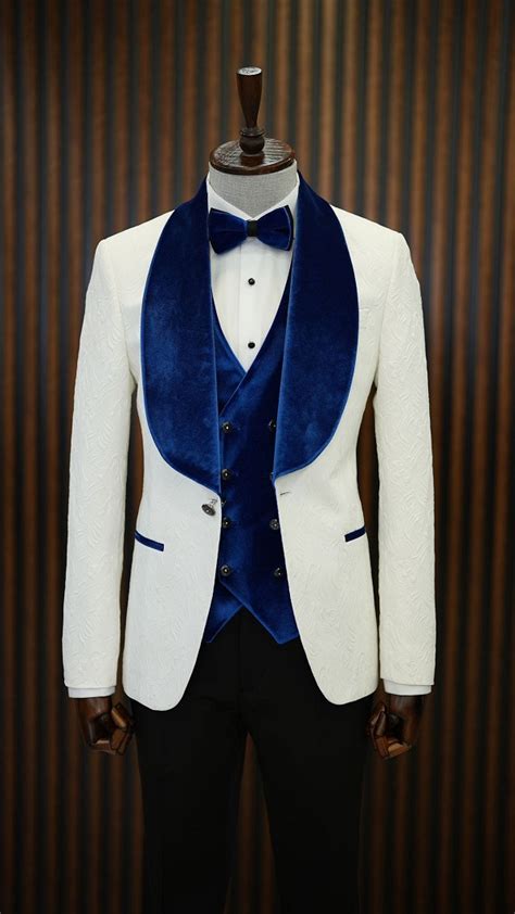 White Blue Slim Fit Groom Wedding Tuxedo For Men Gentwith