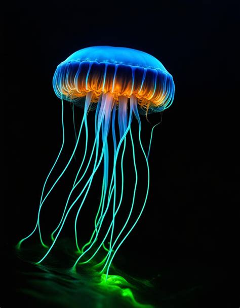 Méduse Bioluminescente Bioluminescent Jellyfish Ai Generated