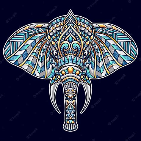 Elefante Mandala Zentangle Ilustración A Todo Color Vector Premium