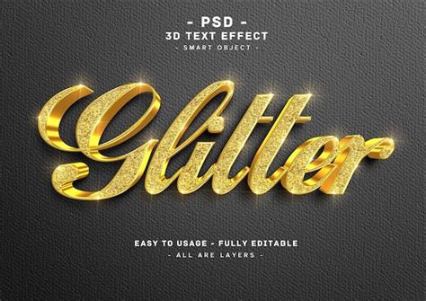 Premium PSD 3d Golden Glitter Text Style Effect