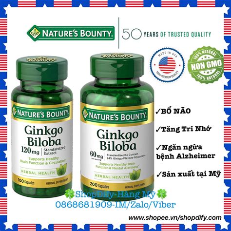 {date Xa} Nature S Bounty Ginkgo Biloba 60mg 200 Viên 120mg 100 Viên Hoạt Huyết Dưỡng Não Bổ