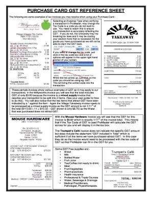 Fillable Online Purchase Card Gst Reference Sheet Fax Email Print