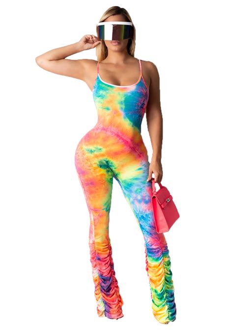 Wholesale Sexy Tie Dye Straps Stacked Jumpsuit Global Lover