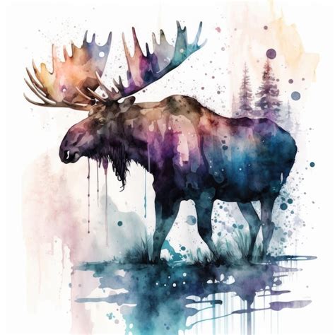 Premium Ai Image Watercolor Moose Creative Illustration Digital Art