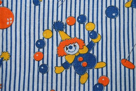 Vintage 60s 70s Circus Clown Fabric For Kids Clothing Applique