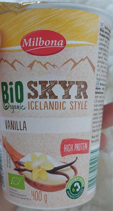 Bio Organic Skyr Iceland Style Vanilla Milbona Kalorie Kj I Warto Ci