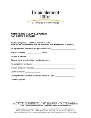 Fillable Online Autorisation De Prlvement Par Carte Bancaire Fax Email