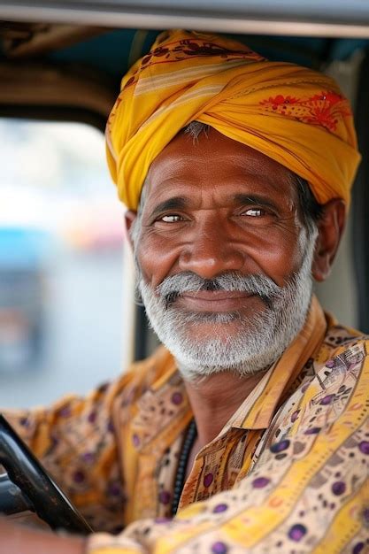 Um Homem De Turbante A Conduzir Um Carro Foto Premium