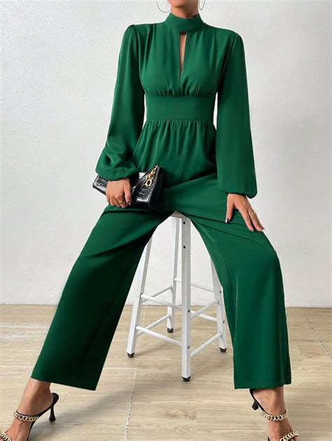 Shein Privé Keyhole Neckline Lantern Sleeve Wide Leg Jumpsuit Shein Usa