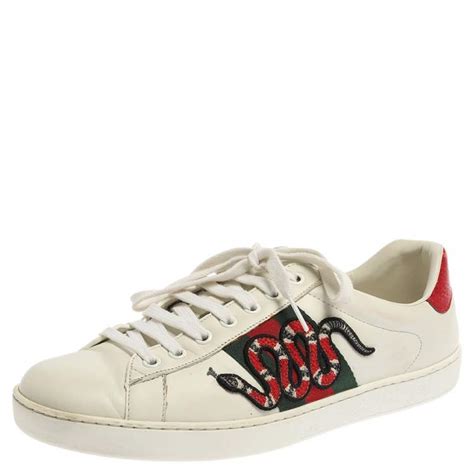 Gucci White Leather Ace Embroidered Snake Low Top Sneakers Size 41.5 ...