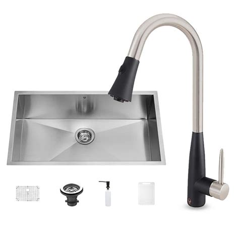 Vigo All In One Undermount Stainless Steel 32 In 0 Hole Kitchen Sink And Milburn Stainless