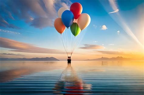 Globos Flotando En El Agua Con La Puesta De Sol Detr S De Ellos Foto