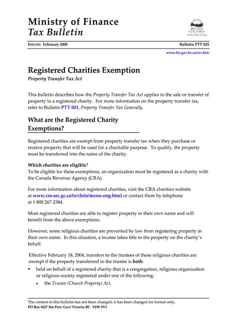 Fillable Online Sbr Gov Bc Bulletin PTT 025 Registered Charities