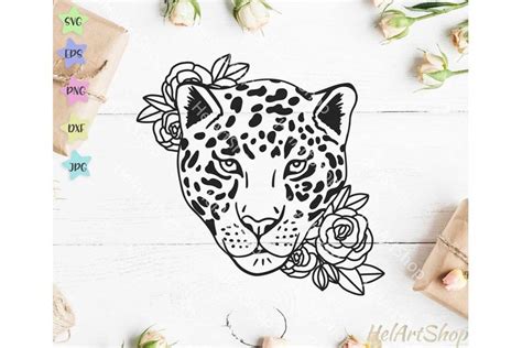 Leopard Face With Flowers Svg Floral Svg Cheetah Svg