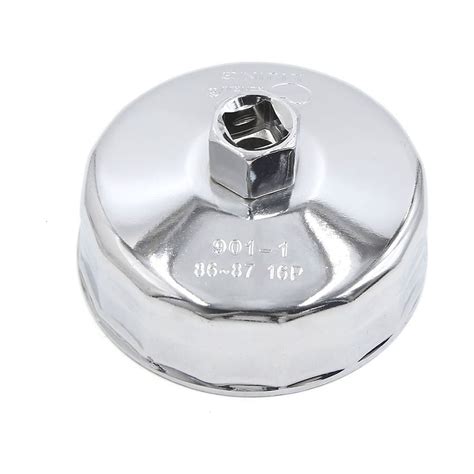 Unique Bargains Silver Tone 86 87mm 16 Flutes Car Oil Filter Cap