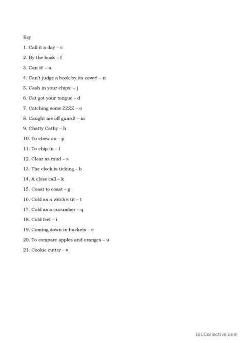 Clichés (2) general grammar practice: English ESL worksheets pdf & doc